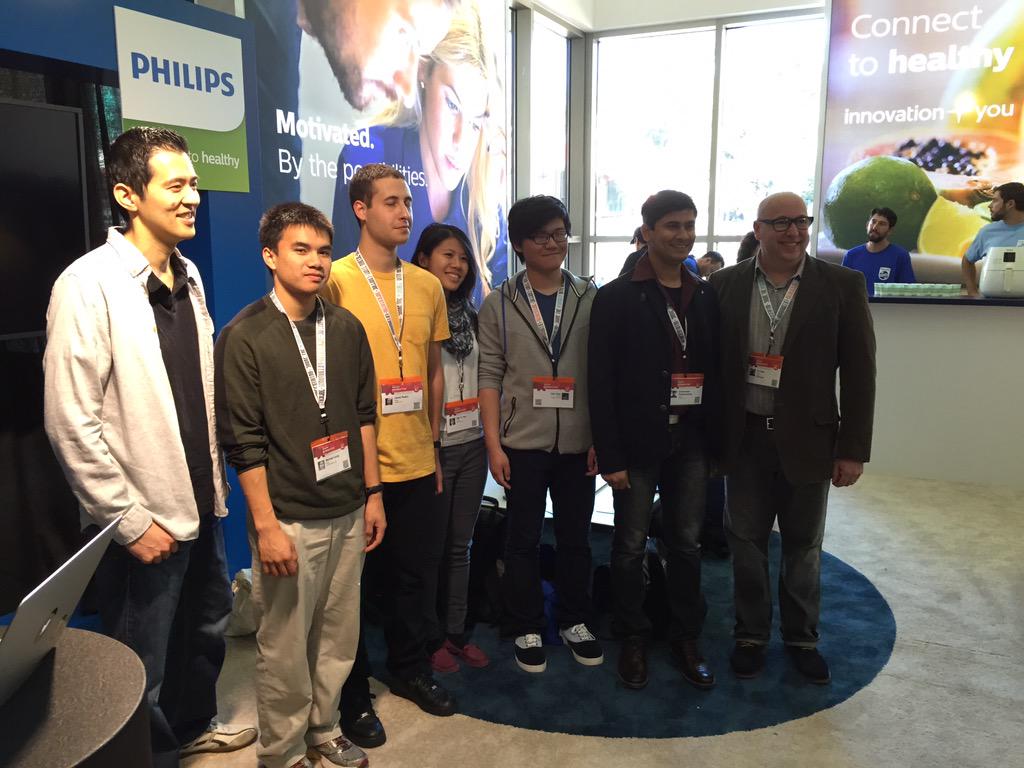 witbrock's tweet photo. "#philipshackathon winners presenting at #SXSW today, well done! @PhilipsLiveFrom http://t.co/UV8op8XosW" next year join #HackOut @StartOut