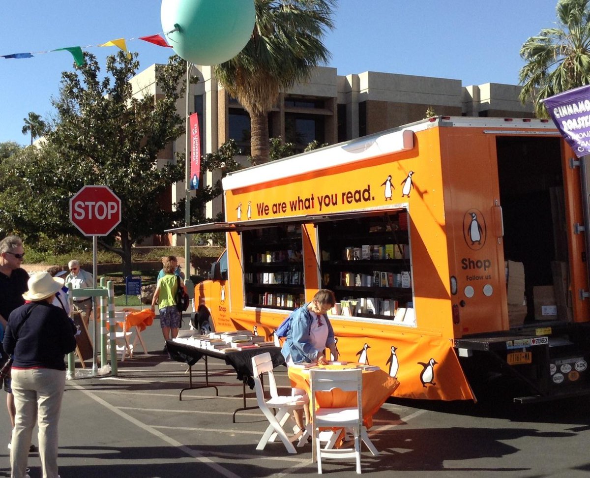 PenguinBkTruck's tweet image. We're up &amp;amp; running at @TFOB (corner of Cherry &amp;amp; University)! Come by to buy books &amp;amp; pick up some free Penguin swag.