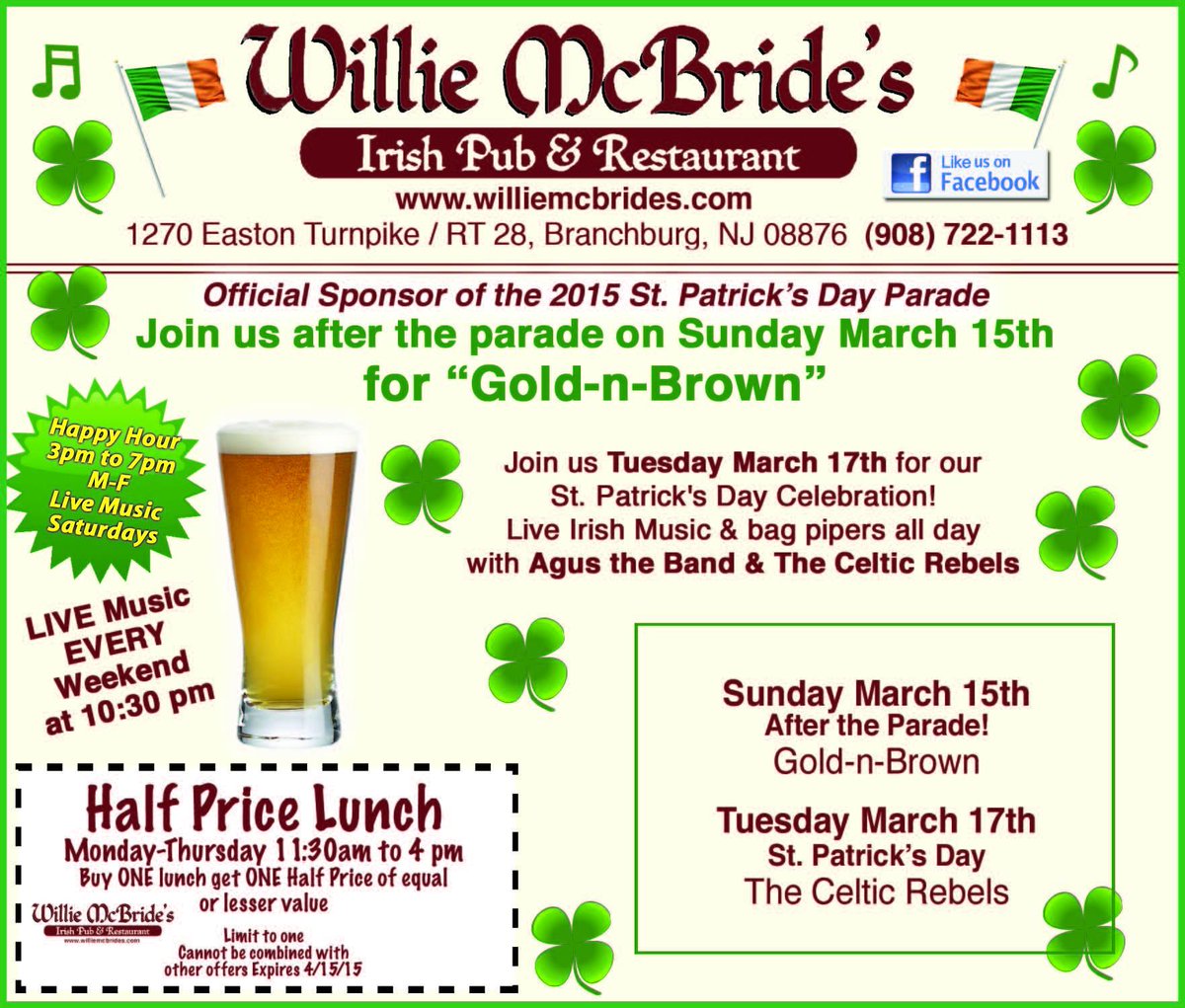 The fun's happening <a href="/WillieMcBrides/">Willie McBrides Pub</a> now through the Big Day! #HappyStPattysDay