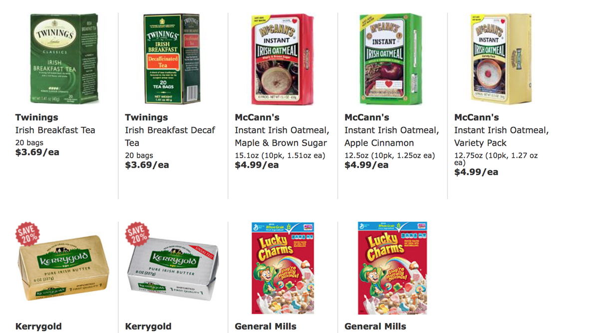 maureenjohnson's tweet image. Irish foods are on sale this week.