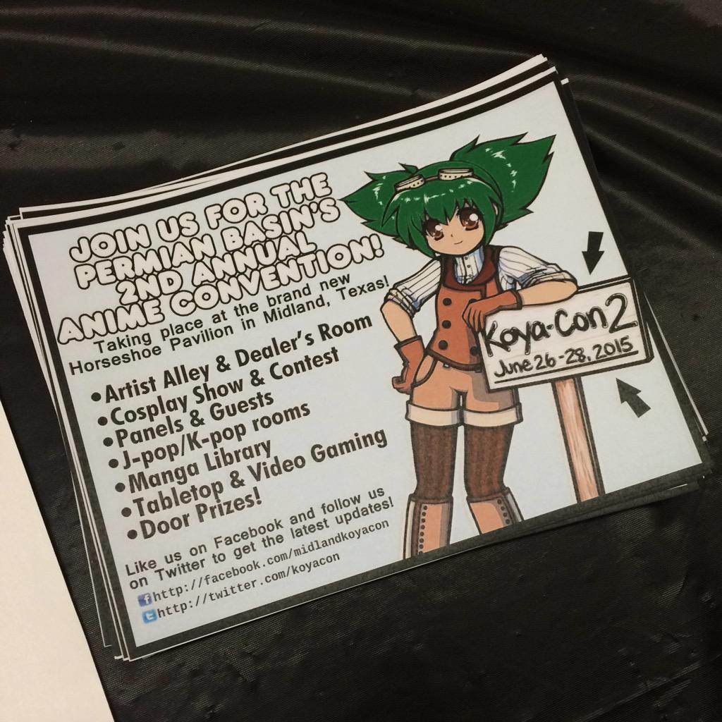 KoyaCon's tweet photo. @TonyuChai is sharing Koya-Con flyers at her booth at Permian Basin Comic Con, stop by and pick on up! http://t.co/1VzN7n9ZPj