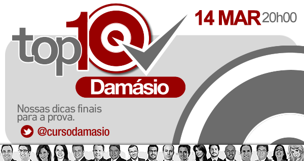 cursodamasio's tweet image. Daqui a pouco!  20h! Esperamos você no TOP10 #Damásio. Nossas dicas finais para a prova! #BoraRevisar