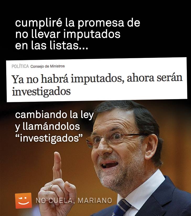 joanbaldovi's tweet photo. I com faig per no portar imputats a les llistes?, va pensar Rajoy. I va aplicar-hi les #SolucionsMariano http://t.co/UF41iwUcln