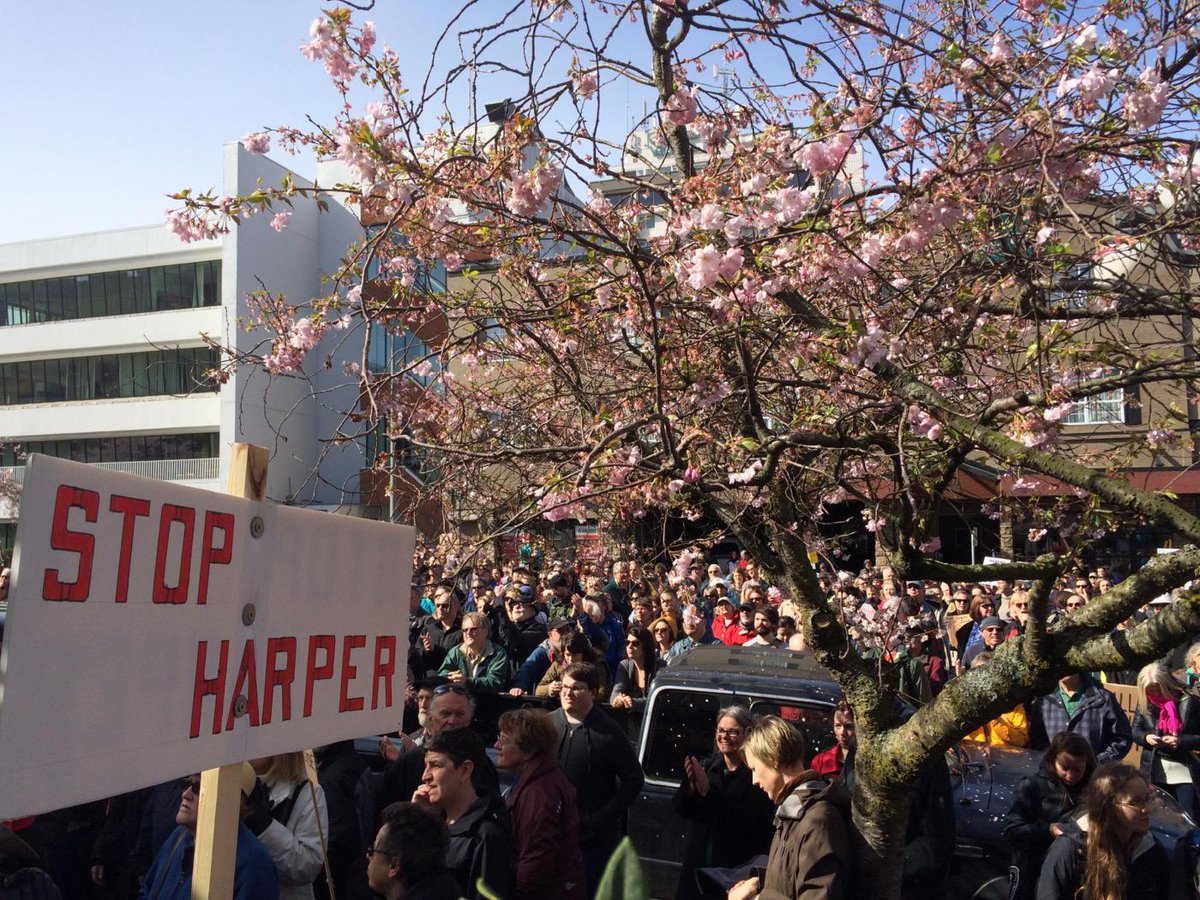 JeremyLoveday's tweet photo. A huge crowd to rally against Harper and Bill C51 in Victoria. It's time to #RejectFear and #EjectHarper! #yyj http://t.co/Tekz3Ovg50