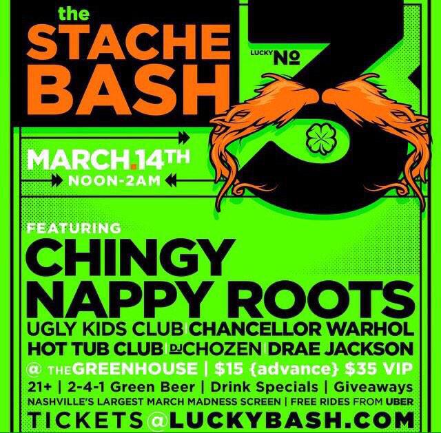 GoodMusicAllDay's tweet image. #NASHVILLE Tonight at Greenhouse Bar!  @ChingyJackpot @NappyRoots @UglyKidsClub @ChanceWarhol and more! #StacheBash
