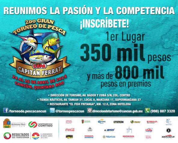 CancunPesca's tweet photo. Lista la segunda #CopaCapitanFerrat #CaribeMexicano @ElFishFritanga @VivoEnCancun http://t.co/W56sksPotl