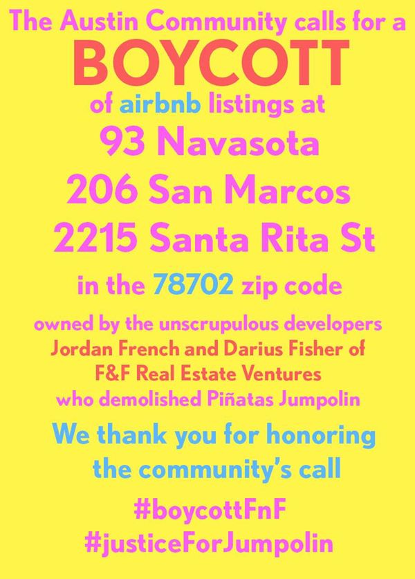 maguzmanma's tweet photo. Coming 2 #ATX for #SXSW, looking @airbnb for place to stay?
#boycottFnF #justiceforJumpolin @carlwebb @AustinByChuco http://t.co/kW7iiyuQeW