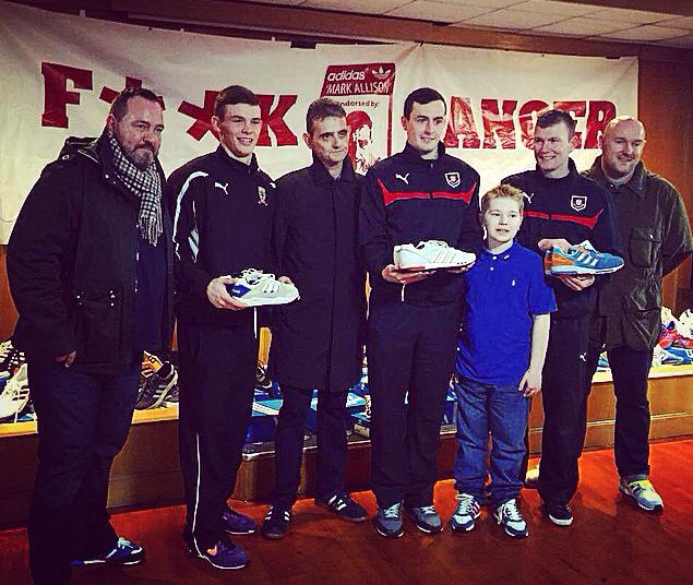 HooliganVal's tweet photo. #MarkAllison #FuckCancer Adidas raffle at Airdrie Stadium earlier..Superb turn out and ยฃ1000's raised. Superb. http://t.co/8ERNEwMPMO