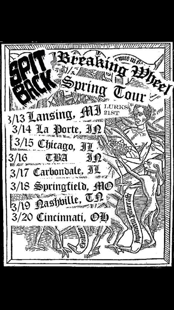 outsidetheband's tweet photo. Support our friends/two of the best bands out of MI @SpitbackHC &amp; @breakingwheelmi this week. La Porte, IN, tonight! http://t.co/hQSy0blyy7