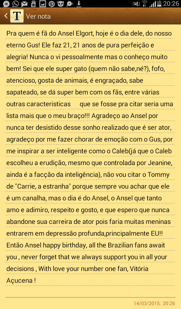 I hope you enjoy the simple tribute , this is for you Happy birthday Ansel Elgort!I hope that translates 