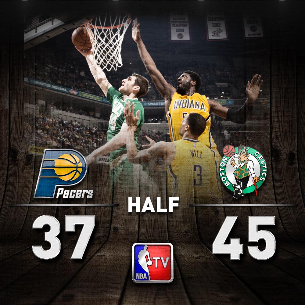 NBATV's tweet image. Halftime: @celtics lead @Pacers at the half behind 12 pts &amp;amp; 5 reb from @ZellerTyler