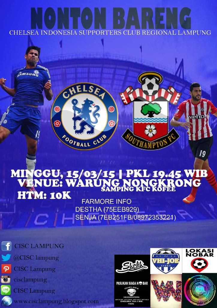 CISClampung's tweet photo. #NonbarBPL CHELSEA V Soton 15/03/15 PKL 19.45 WIB at @WarungNongkrong @Lokasi_Nobar @bandarlampung #NonbarSeruCISC http://t.co/KuhyyYeBRp