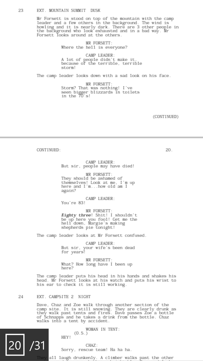 basecampshow's tweet photo. A quick glimpse at the screenplay for the pilot episode. 6 other episodes completed and more on the way. http://t.co/ol9DZH0m8i