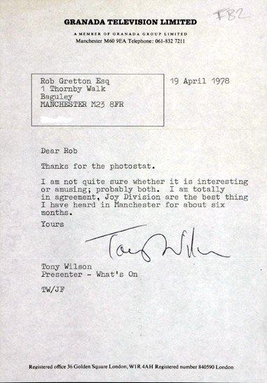 NewOrder_Live's tweet photo. Tony Wilson writes back to Rob after the Stiff Chiswick test at Rafters. Things will never be the same again. http://t.co/A9vJKx6Ghm