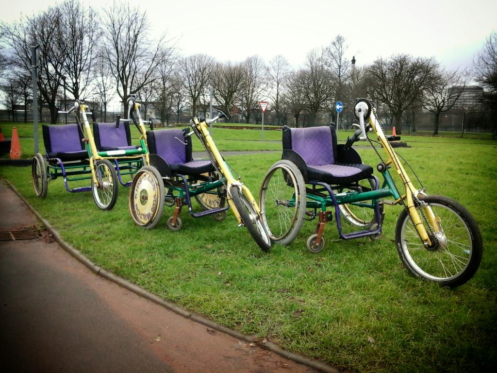 freewheel_north's tweet photo. @MrMarkBeaumont have u been down to visit us on Glasgow Green? Adapted bikes, trikes, side by side #abikeforeveryone! http://t.co/MLlryEl6nH
