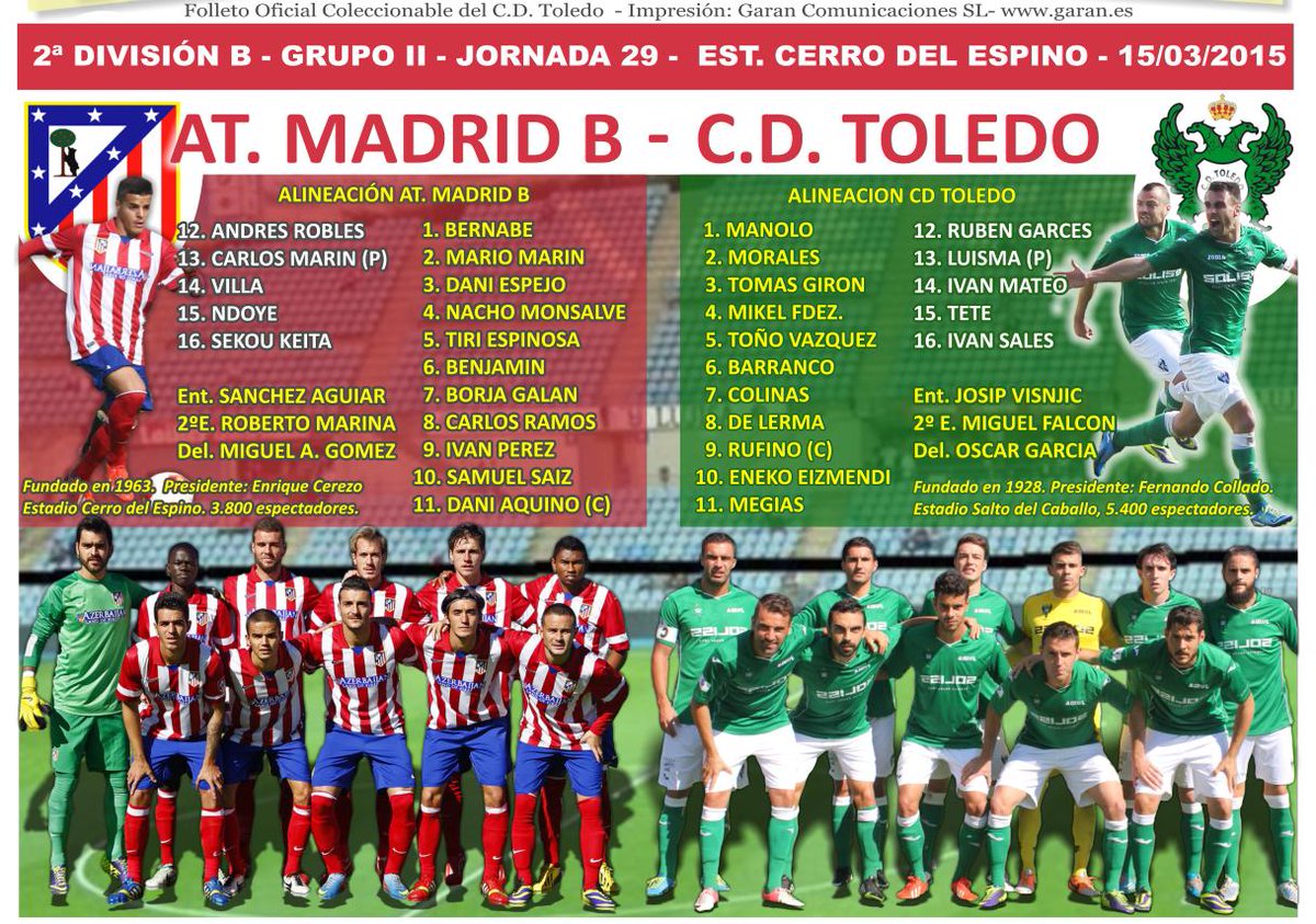 futbolexpres's tweet photo. Partido en juego:
At. Madrid B - @CD_Toledo 
Alineaciones iniciales: http://t.co/zhdq1n1sWq