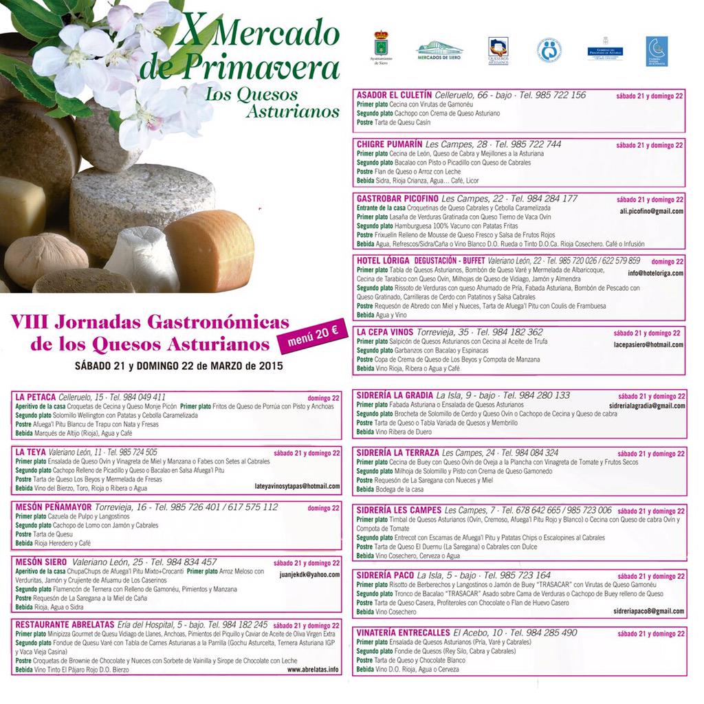SiturSiero's tweet photo. Sábado 21 y domingo 22 de marzo Jornadas Gastronómicas de los #quesos #asturianos, con 15 restaurantes de La Pola http://t.co/tfQ3oCSji7