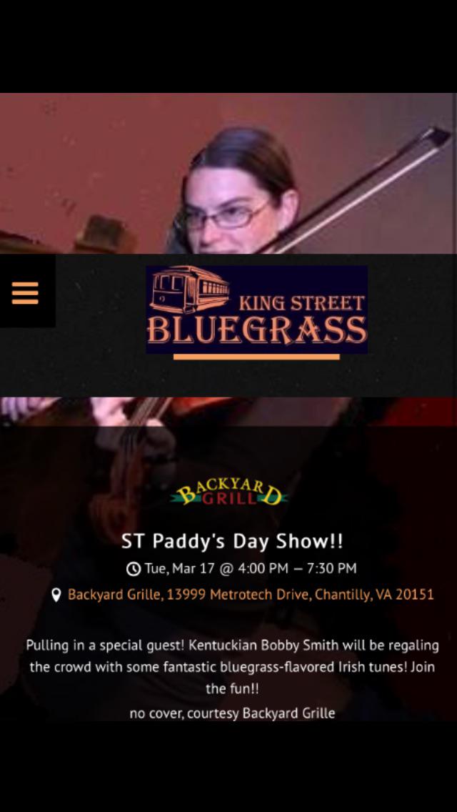KingStBluegrass's tweet photo. Won't be long now! TUESDAY 4pm #chantilly St Paddys Day Show at @backyardgrill1 http://t.co/TLTvwsDngS