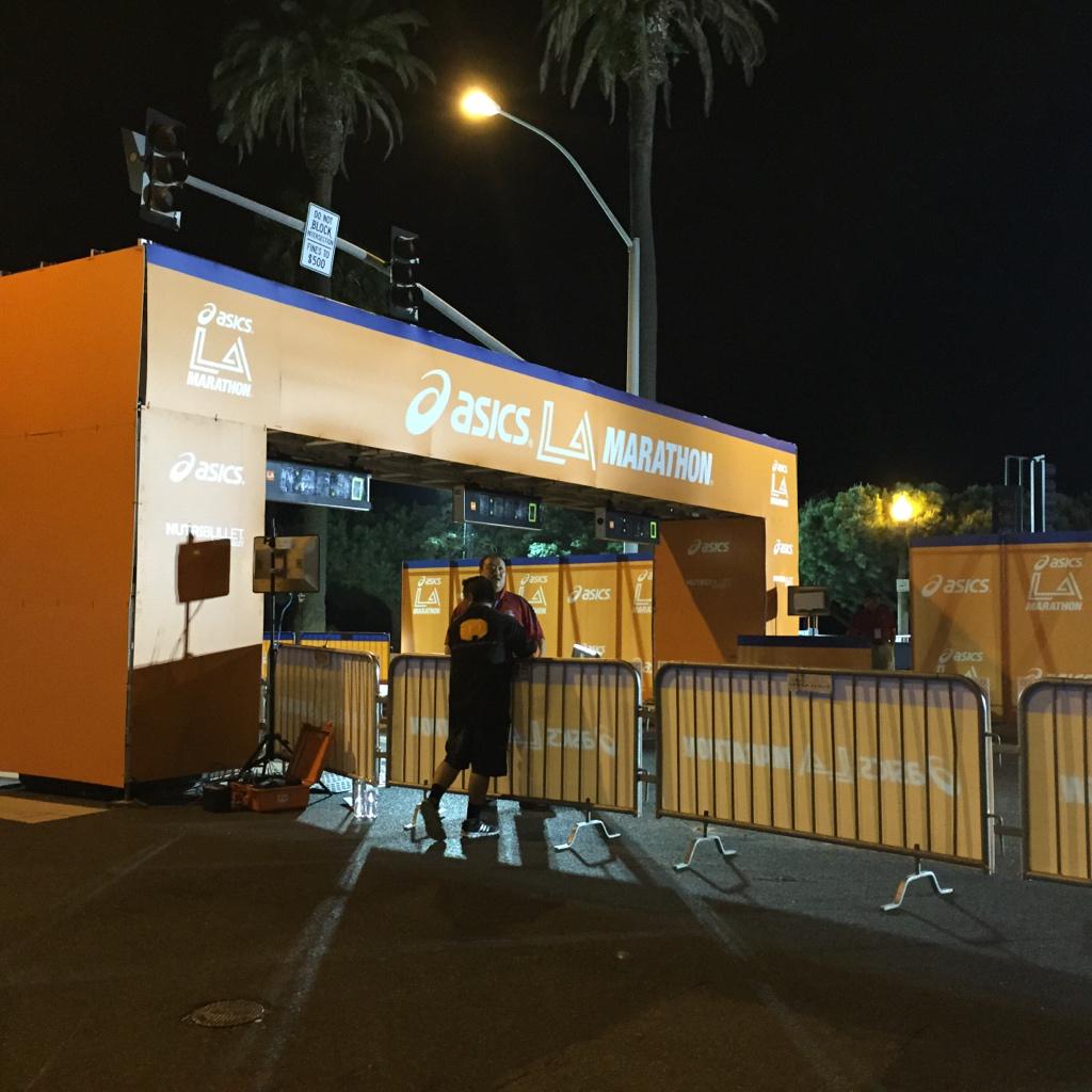 usatf's tweet image. Calm before the storm at the finish of the @lamarathon. #USATF Marathon Champs live on USATF.TV in 20!