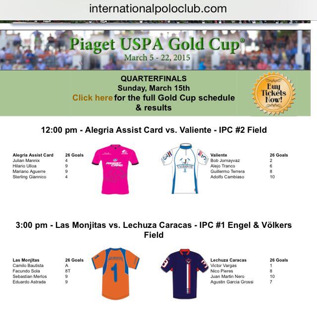 @Piaget #USPAGoldCupQFs #polo UKtime 4pm <a href="/AlegriaPolo/">Alegria Polo</a> v Valiente 7pmLosMonjitas v Lechuza live hurlingham.com