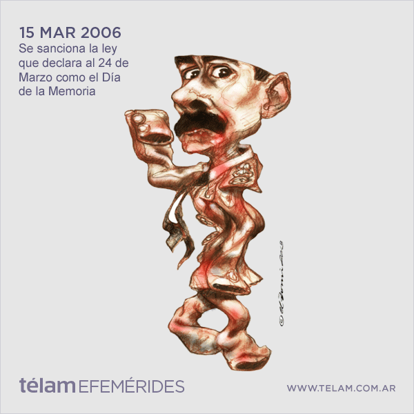 AgenciaTelam's tweet photo. [Efemérides 15 d marzo] 2006:Se sanciona ley q declara al 24 d Marzo como el Día d la Memoria http://t.co/8pbDBu7VOr http://t.co/dKWYjEtaxL