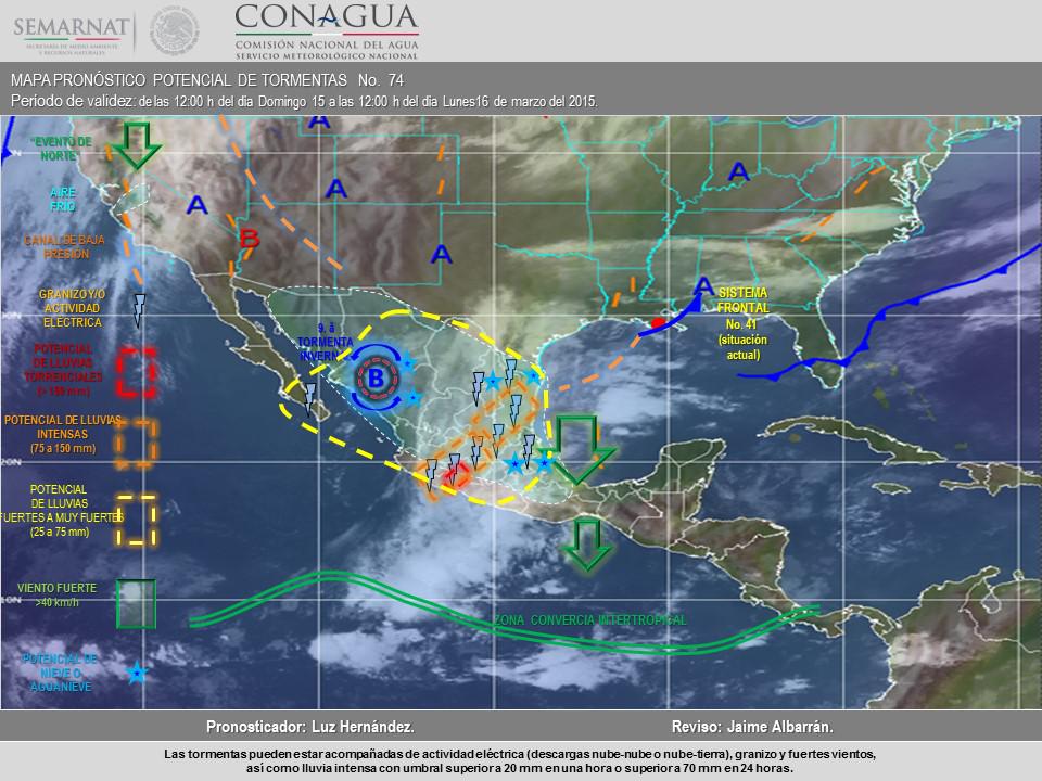 conagua_clima's tweet image. Mapa con potencial de #Tormentas a 24 hrs en: smn.cna.gob.mx/index.php?opti…