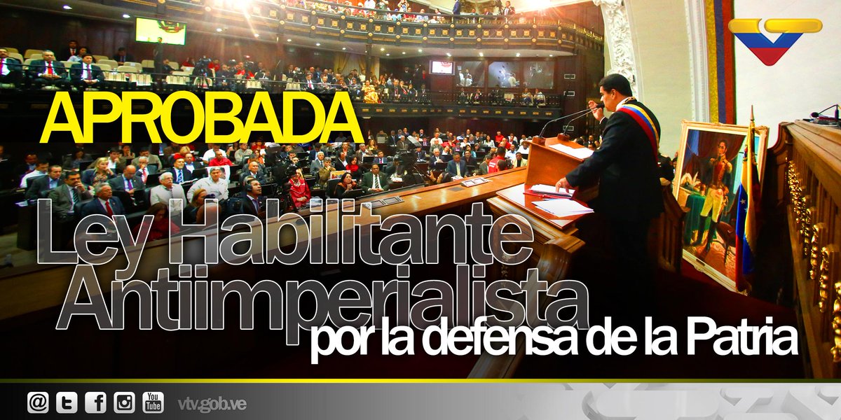 VTVcanal8's tweet image. AN sanciona Ley Habilitante Antiimperialista para fortalecer paz y defensa de la Patria tinyurl.com/n8t3v9f