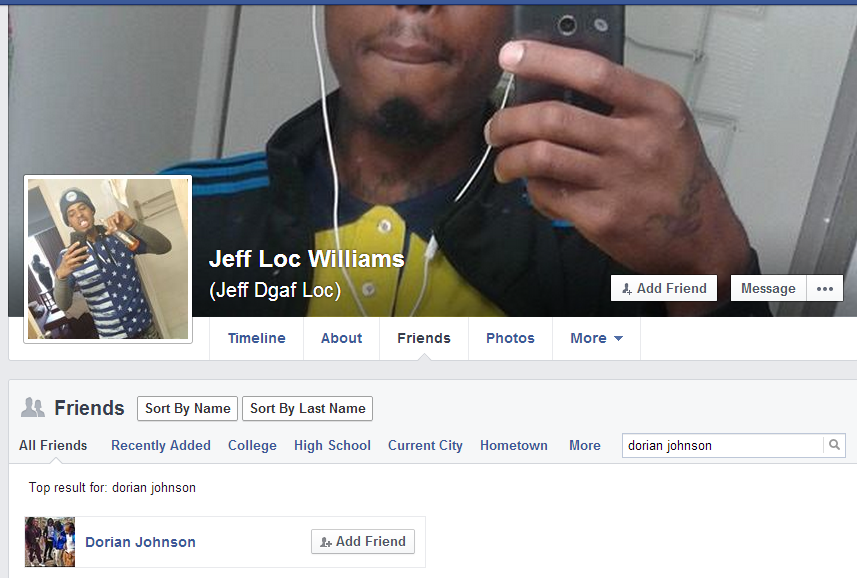 Dorian Johnson Facebook friends with Jeffrey Williams