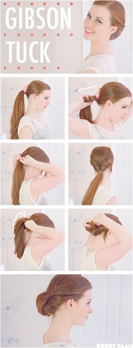 簡単 ヘアアレンジ 海外では定番 ギブソンタック シンプルなまとめ髪で 崩れにくいのが特徴 前髪も一緒に きゅっとねじってまとめるだけのスタイル 爽やかで清潔感もありますね Http T Co Snuyzk6jys