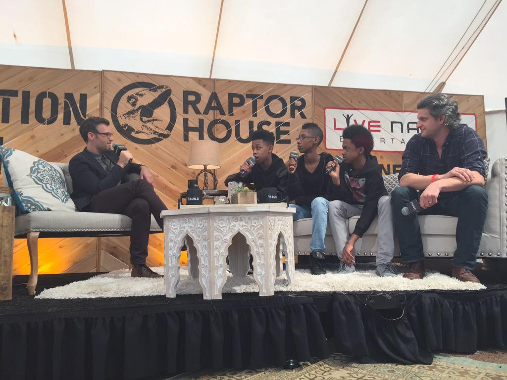 BUILDseriesNYC's tweet photo. "I never want to be in a mosh pit" @UTTband on #buildseries talking about #BreakingAMonster #AOLSXSW #rocraptor2015 http://t.co/tdF39tkjPM