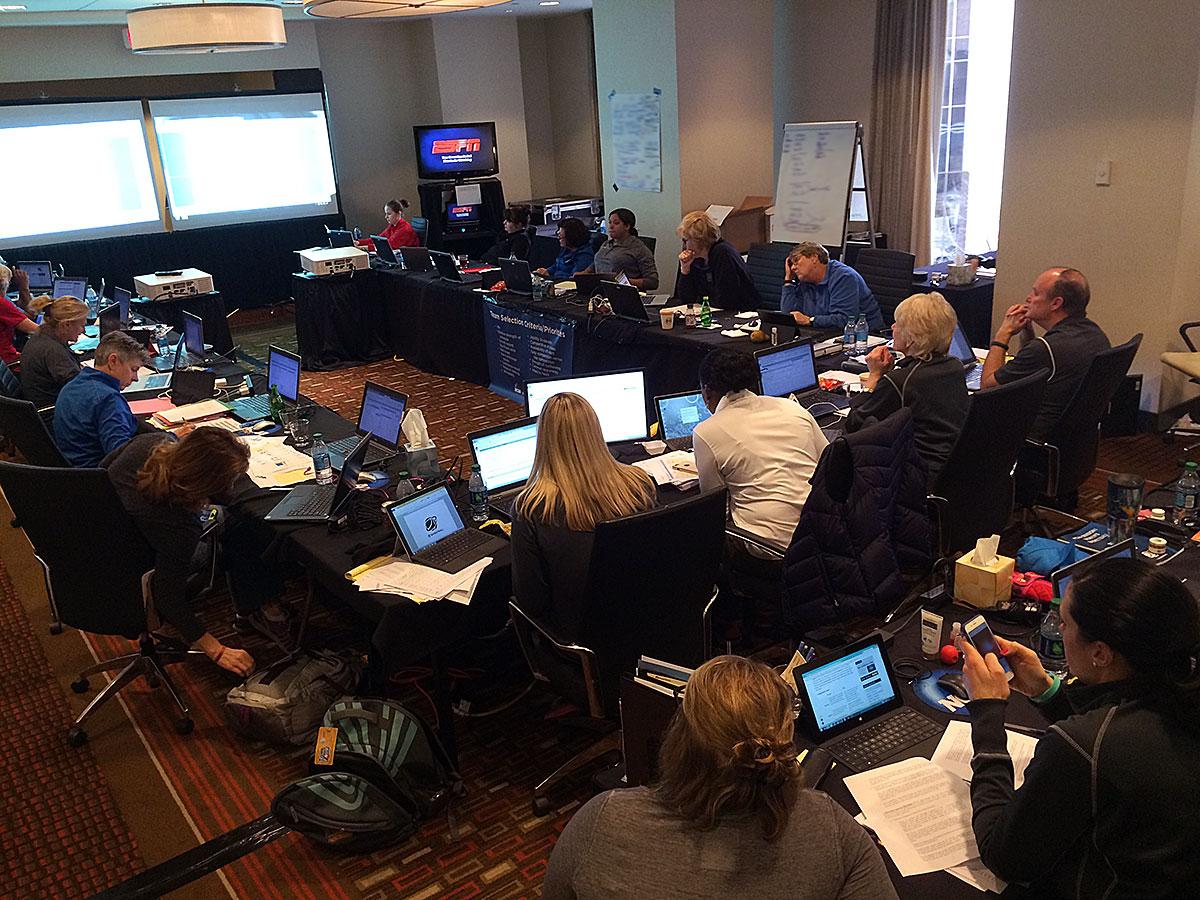 MarchMadnessWBB's tweet image. After watching counterparts' @MarchMadness selection show, the #ncaaW committee is now bracketing its 64 teams.