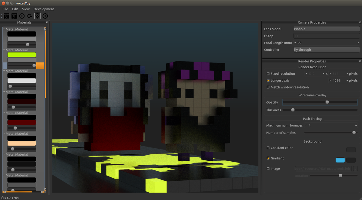 Cruch @ work slowing things down lately. Better material system, added a basic editor. Emission looks broken, though