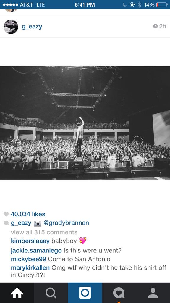 emilyachurchill's tweet photo. Wildin @G_Eazy #Famous #ILoveGEazy #HeHeldMyPhone #AndMyHand #Buku http://t.co/d1lalfyS05