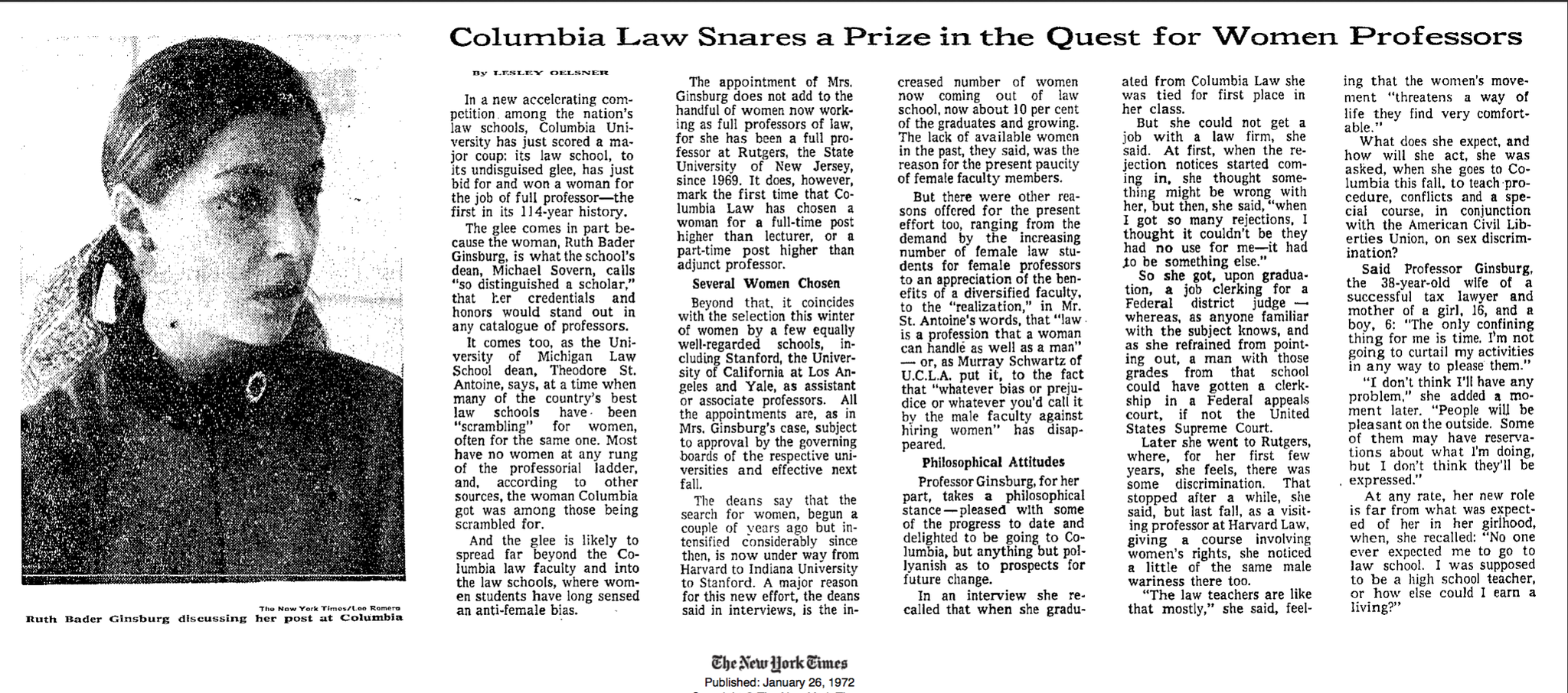 Happy Birthday, Ruth Bader Ginsburg-\"Columbia Law Snares a Prize  