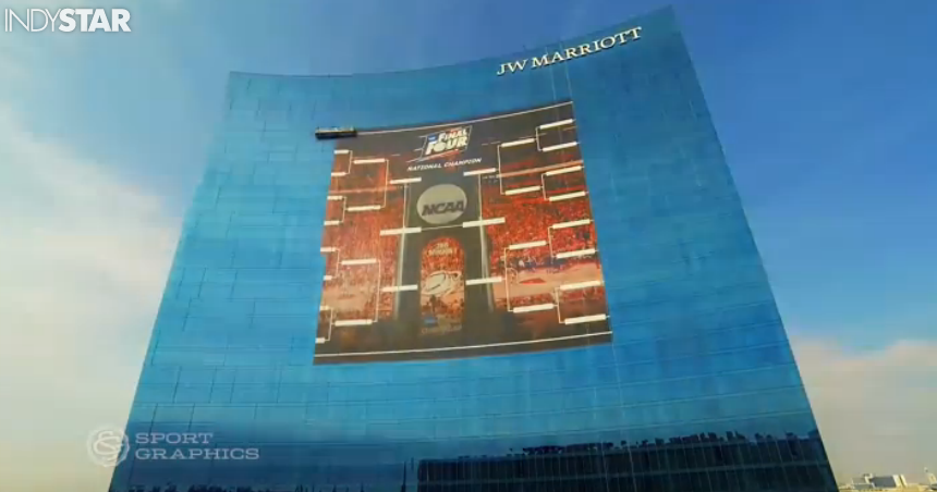 indystar's tweet photo. Here's how they put the giant bracket on the @jwmarriottindy: http://t.co/5DaDqqAiOK http://t.co/tUt7spkipB