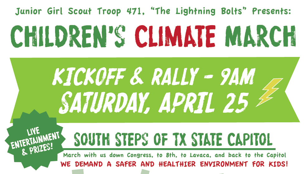 Val1055's tweet photo. Jr. Girl Scout Troop 471 is sponsoring a city-wide Children’s Climate March April 25th on the steps of the Capitol. http://t.co/2M2iFJ3k8L