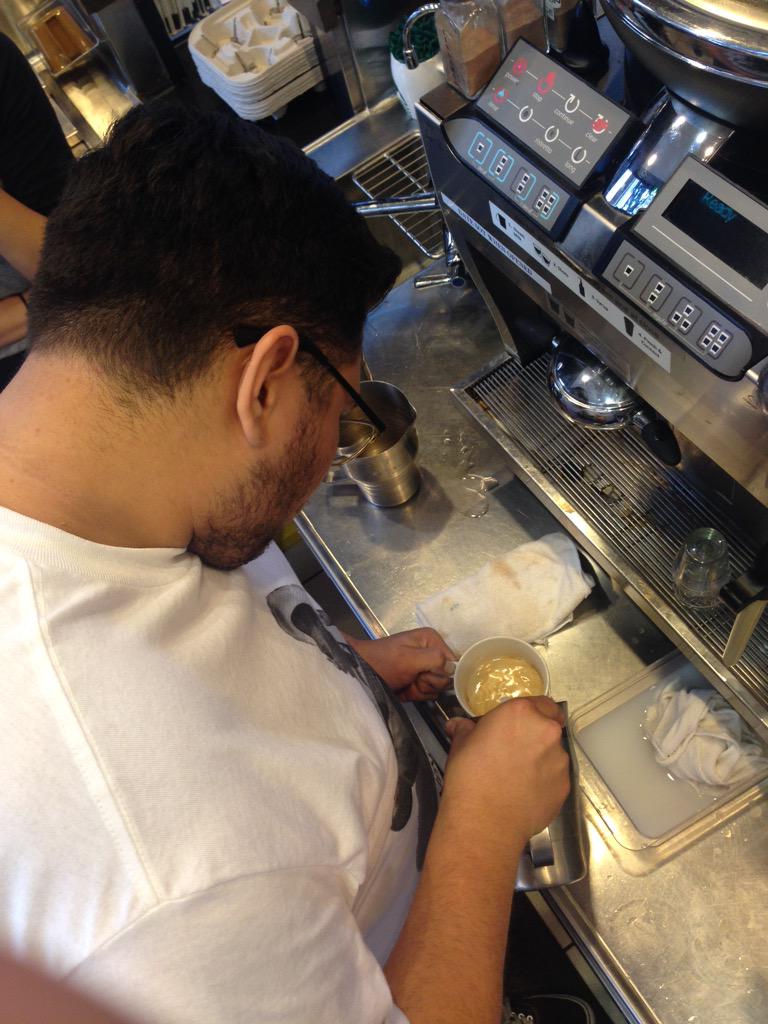 RobertTorrey's tweet photo. Gerardo is getting the hang of it #learninglatteart http://t.co/uPlipykEca
