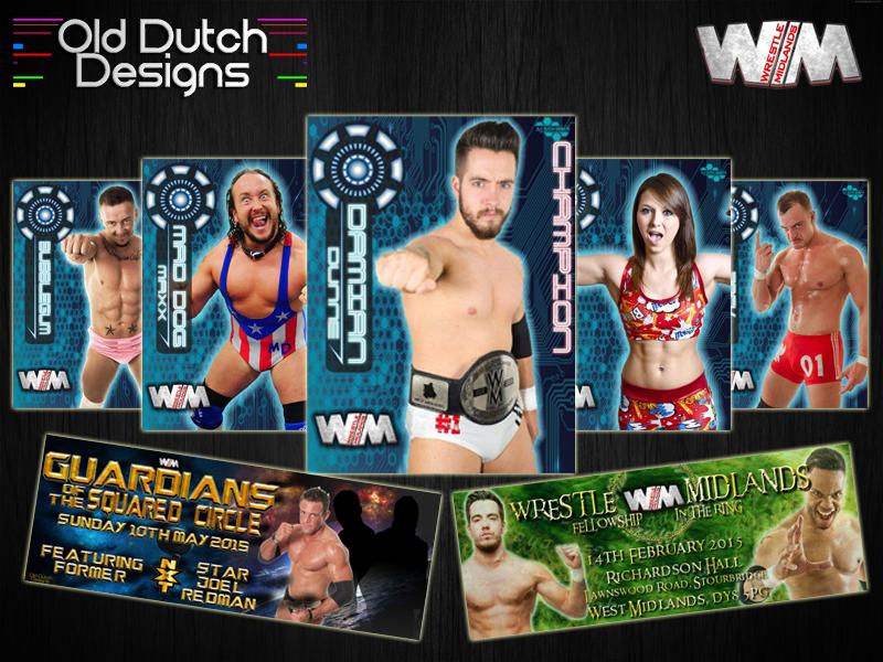 OldDutchDesigns's tweet photo. Some recent work we have designed for @WrestleMidlands #RosterCards #FBBanners http://t.co/P1qtcvy8ii