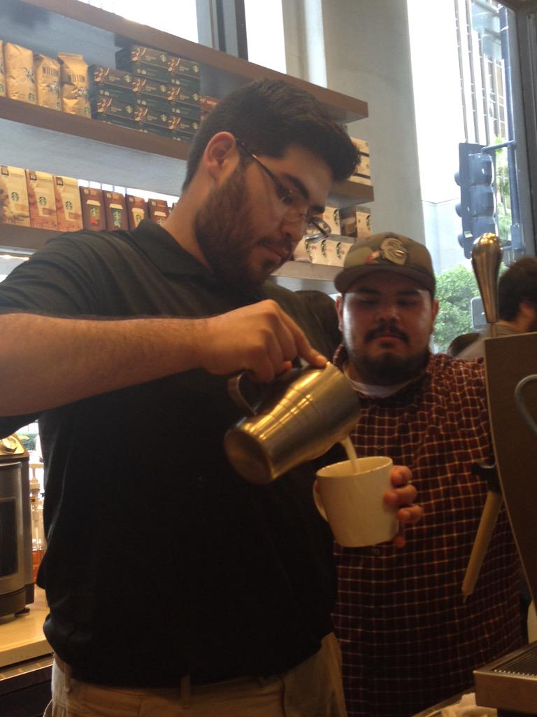 RobertTorrey's tweet photo. David looks like he's been doing this for years! The picture doesn't do it justice. #learninglatteart http://t.co/x5wLvZoeZ7