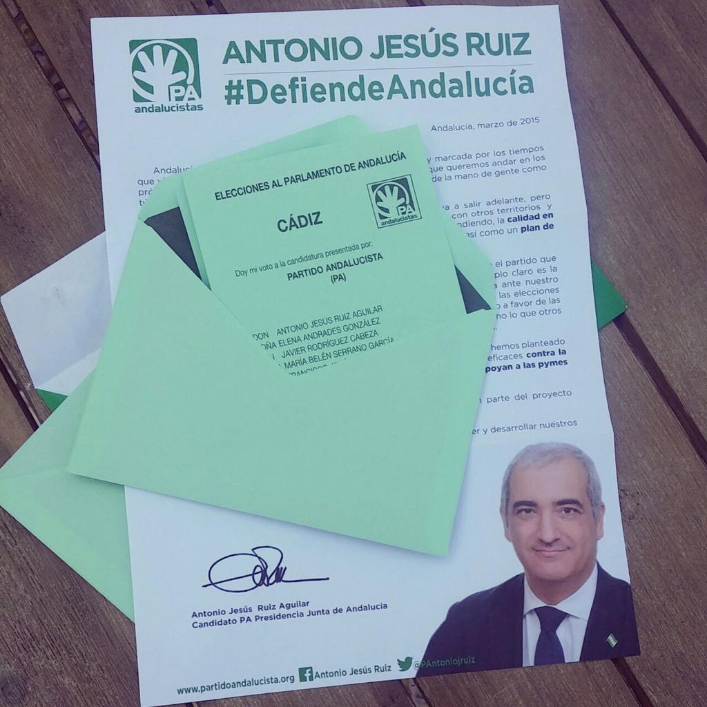 AntonioJRuizA's tweet photo. Esta es la papeleta que #DefiendeAndalucía si te falta en tu buzón, solo tienes que pedirla #VotaPA http://t.co/aysS1HvdKY