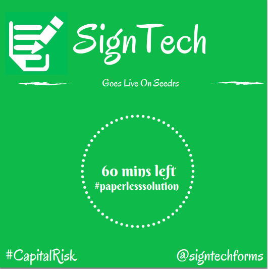 SignTechForms's tweet image. 60 mins left to go live on @Seedrs #crowdfunding #paperlesssolution #signtechforms #signuk