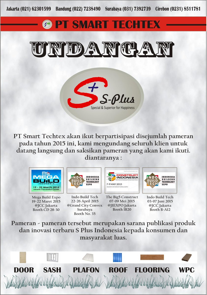 splusindonesia's tweet photo. ayo kunjungi booth S Plus Indonesia di MegaBuild Expo 19-22 Maret 2015 @JCC
datang dan saksikan sendiri keseruannya:) http://t.co/os0VBKl26z