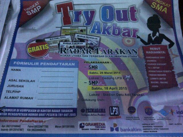 EO_Ratar's tweet photo. Khusus SMP &amp; SMA, yg mw ikut try out akbar menjelang UAN, selain dpt ilmu dpt hadiah, selengkapnya baca Radar Tarakan http://t.co/vRYqKF58k2