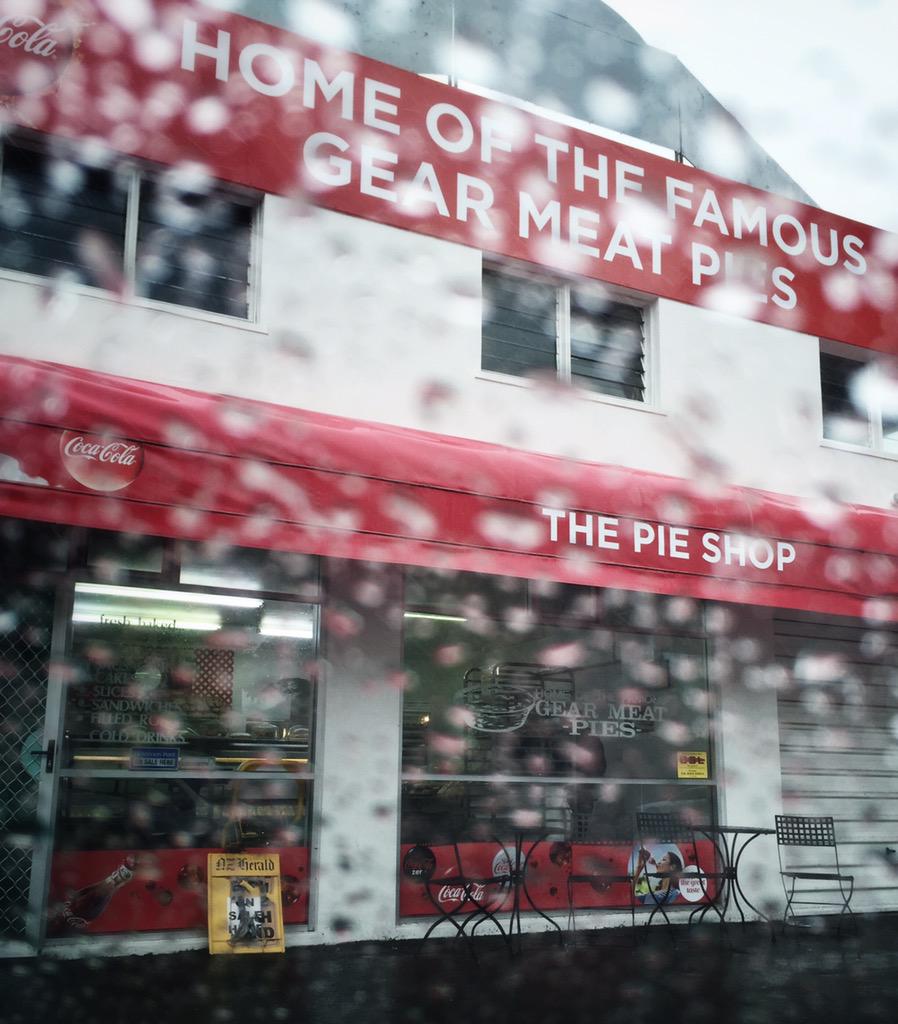 explodingpixel's tweet photo. It would need to be at least a category 6 to keep me away from The Pie Shop #CyclonePam #Gisborne #NZ http://t.co/JAc80qBMUD