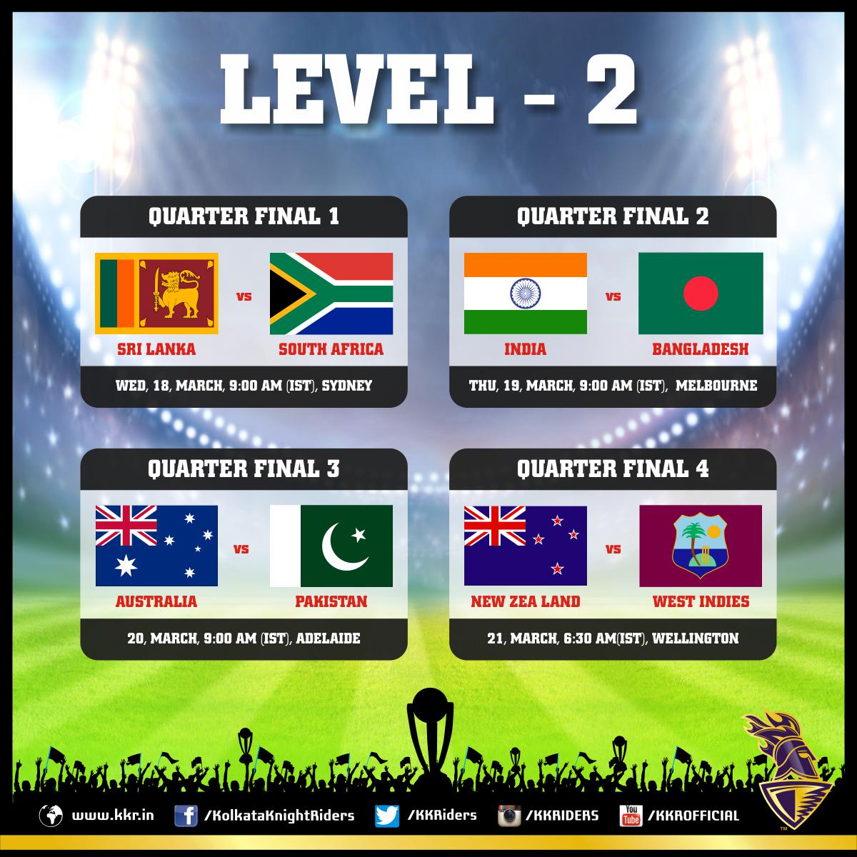 Here is the schedule for the quarterfinals of #CWC15