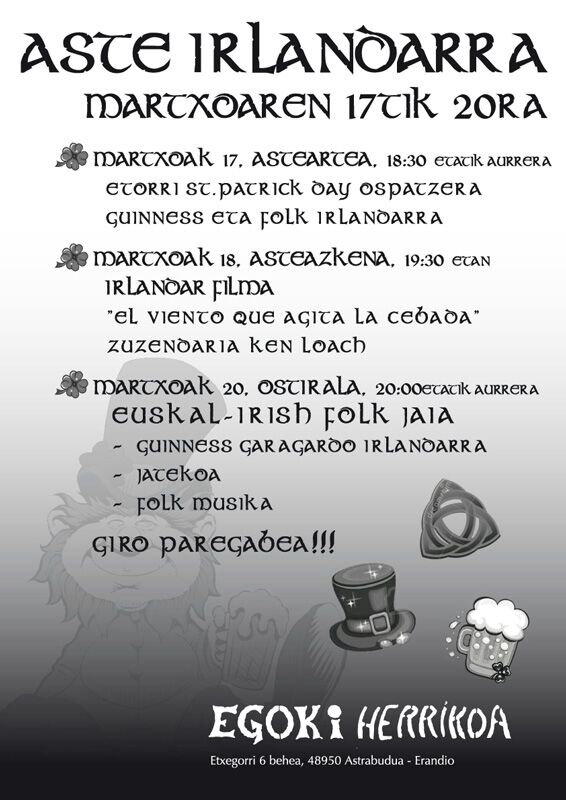 egokitaberna's tweet photo. Bihartik aurrera aste irlandarra Egokin! Etor zaitez gurekin ospatzera!!! http://t.co/CggpIGzje5