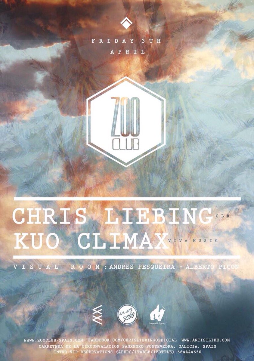 AndresPesqueira's tweet photo. FRIDAY 3TH APRIL / VIERNES 3 DE ABRIL with @ChrisLiebing​ &amp; Kuo Climax​ @ Zoo Club​! http://t.co/GtC040EcR1