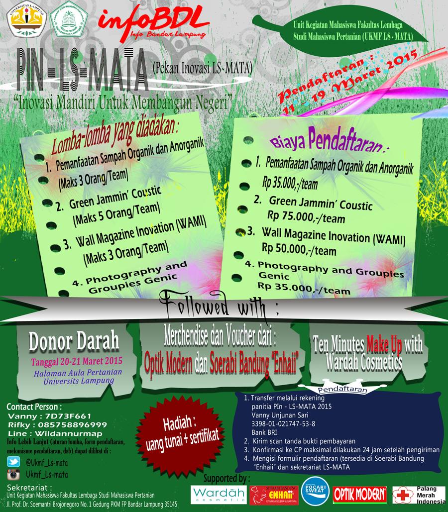 Pekan inovasi LS-MATA Unila. Akustik, Mading, Daur ulang barang bekas &amp; Fotografi <a href="/UKMF_LSMATA/">UKMF LS-MATA</a> bit.ly/1FrbG49