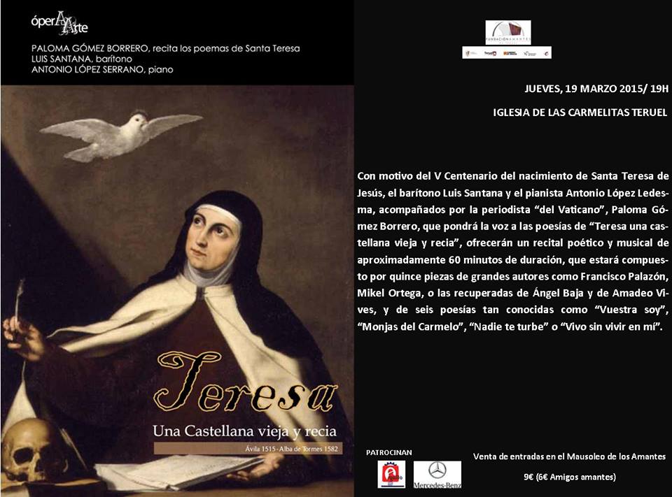 Jueves 19 a las 19:00 h. en la Iglesia de las Carmelitas. Nueva actividad del programa cultural de <a href="/AmantesTeruel/">Fundación Amantes de Teruel</a>