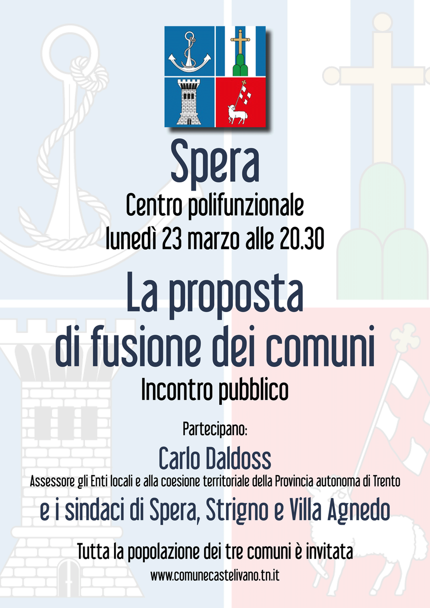 Com_Castelivano's tweet photo. Lunedì 23/3 alle 20.30 (Spera, centro polifunzionale) serata sulla fusione con l'assessore Carlo Daldoss e i sindaci. http://t.co/RzYM0hteuw